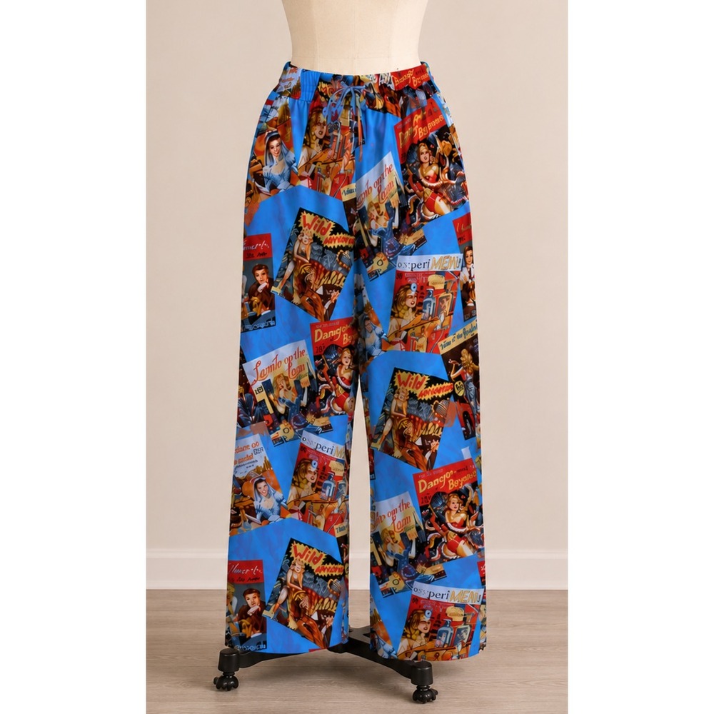 The Cat's Pajamas Women's XL Pin-Up Retro Novelty Pajama Pants Blue Graphic